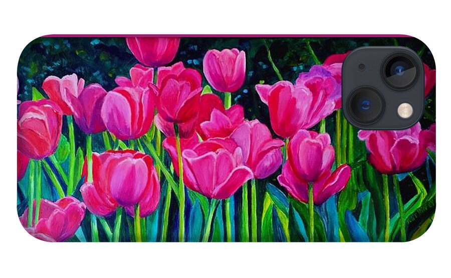 Pink Tulips iPhone 13 Case featuring the painting Pretty Pinks by Julie Brugh Riffey