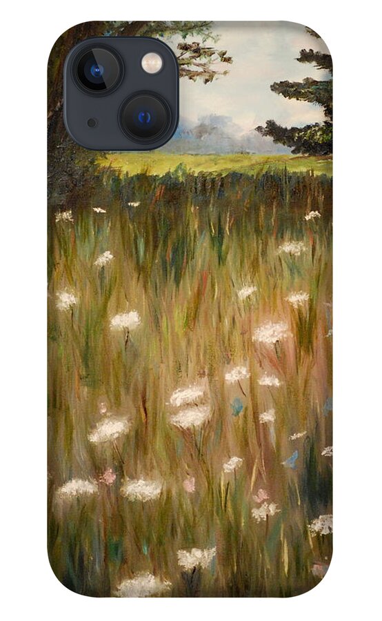 Field iPhone 13 Case featuring the painting Queen Anne Lace by Phil Burton