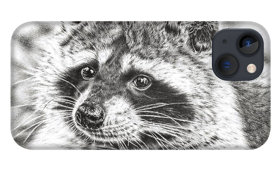 Raccoon iPhone 13 Case featuring the drawing Raccoon by Casey 'Remrov' Vormer