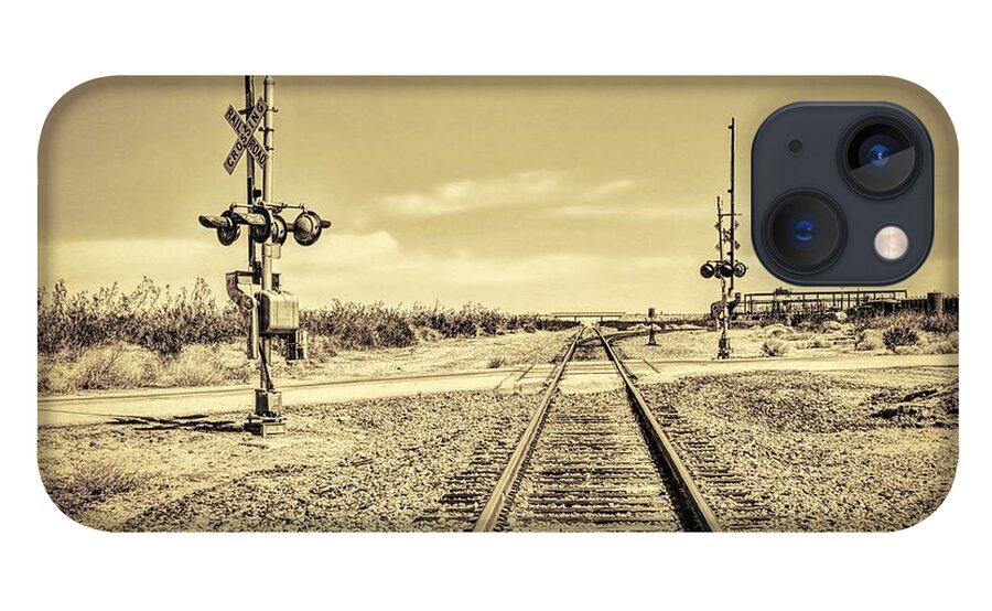 Railroad Crossing iPhone 13 Case featuring the digital art Railroad Crossing Textured by Joe Lach