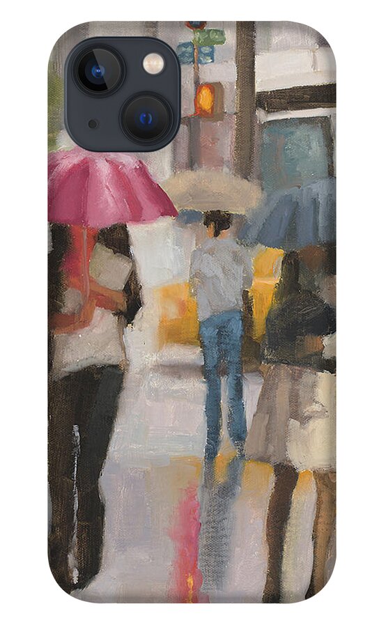 Rain iPhone 13 Case featuring the painting Rain walk by Tate Hamilton