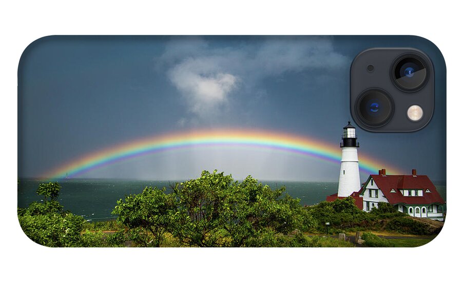 Rainbow iPhone 13 Case featuring the photograph Rainbow at Portland Headlight by Darryl Hendricks