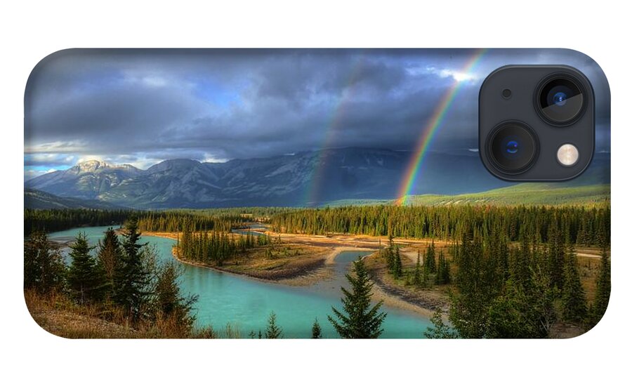 Rainbows On The Athabasca iPhone 13 Case featuring the photograph Rainbows on the Athabasca River Jasper National Park by Wayne Moran