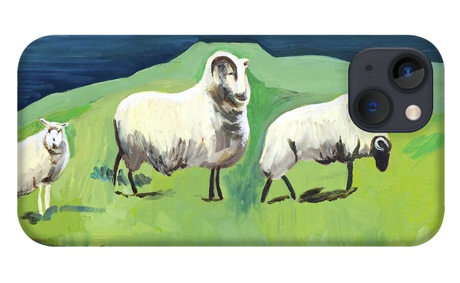  iPhone 13 Case featuring the painting Ram on a Hill by Kathleen Barnes