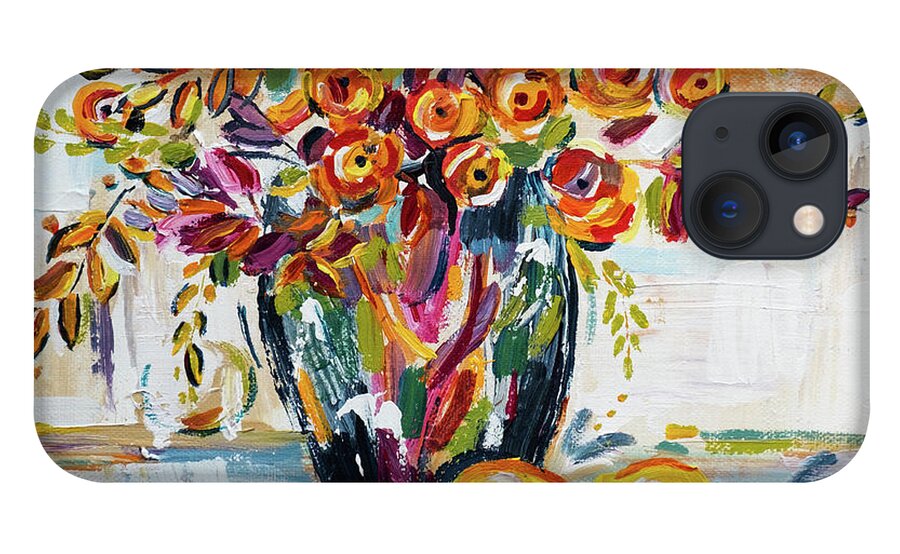 Acrylic iPhone 13 Case featuring the painting Ranunculus Bouquet With Lemons by Seeables Visual Arts