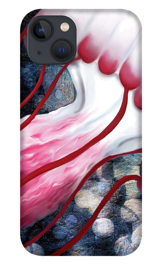 Jellyfish iPhone 13 Case featuring the digital art Red and White Jellyfish by Sand And Chi
