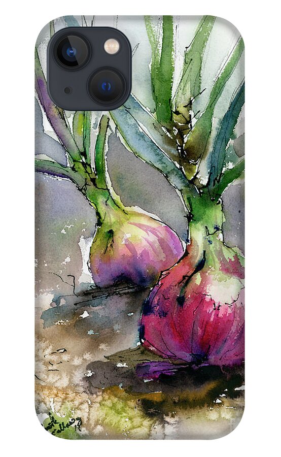 Onions iPhone 13 Case featuring the painting Red Onions Watercolors by Ginette Callaway