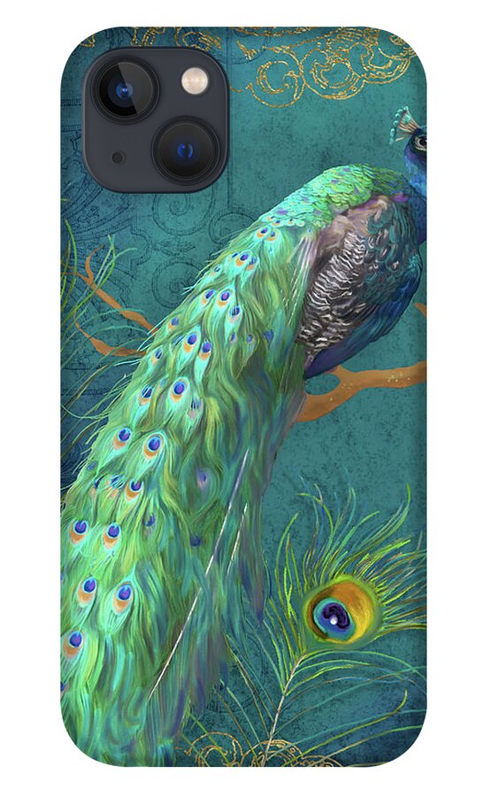Peacock iPhone 13 Case featuring the painting Regal Peacock 3 Midnight by Audrey Jeanne Roberts
