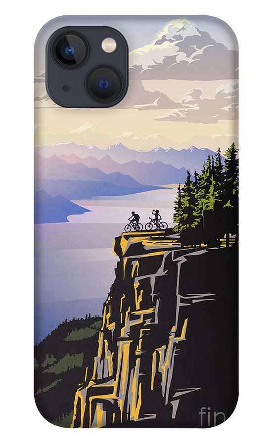 Cycling iPhone 13 Case featuring the digital art Retro Beautiful BC Travel poster by Sassan Filsoof
