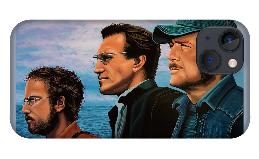 Jaws iPhone 13 Case featuring the painting Jaws with Richard Dreyfuss, Roy Scheider and Robert Shaw by Paul Meijering