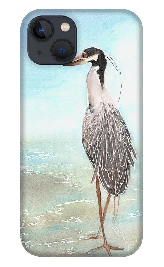 Heron iPhone 13 Case featuring the painting River heron by Hilda Wagner