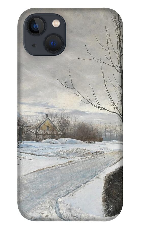 Road In The Village Of Baldersbr�nde (winter Day) Laurits Andersen Ring iPhone 13 Case featuring the painting Road in the Village of Baldersbrnde by Laurits Andersen Ring