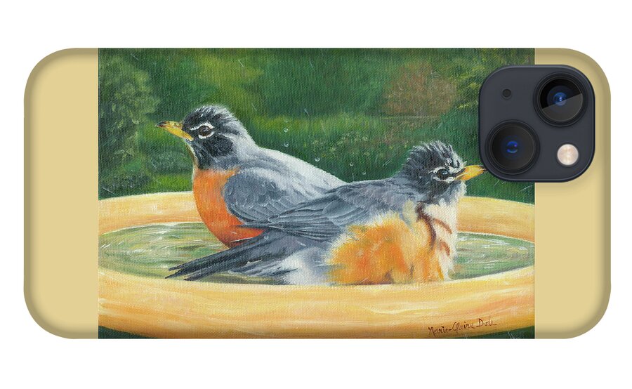 Robins iPhone 13 Case featuring the painting Robins Bathing by Marie-Claire Dole