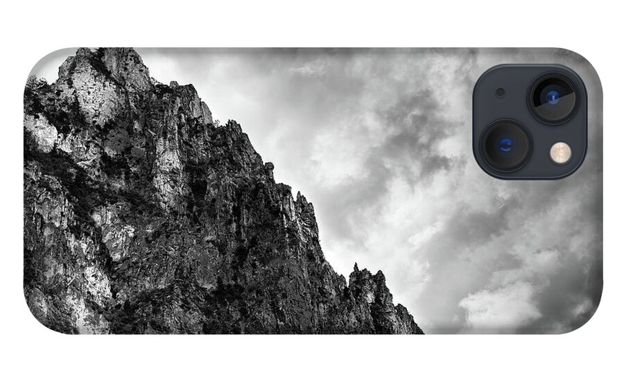Mountain iPhone 13 Case featuring the photograph Rocky mountain and stormy cloudy sky by Michalakis Ppalis