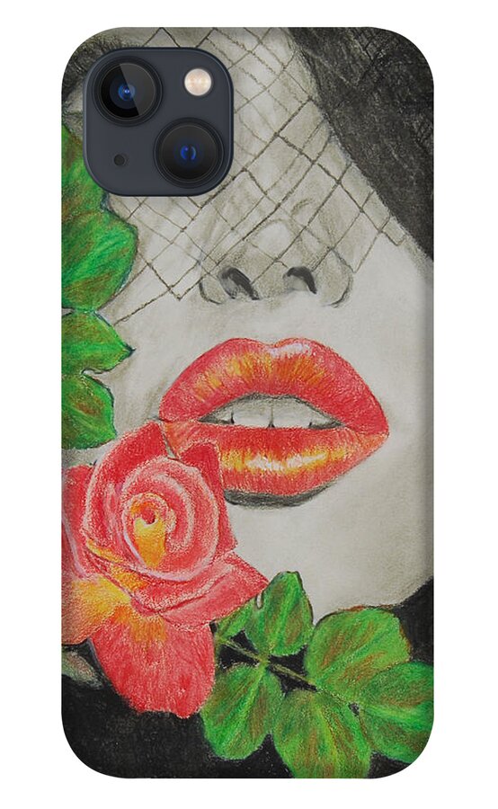 Rose iPhone 13 Case featuring the drawing Rose Kisses 2 by Quwatha Valentine