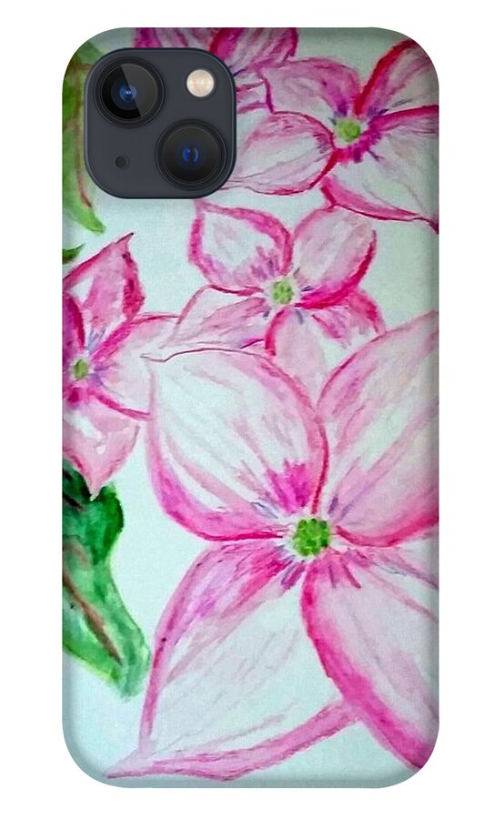 Watercolor iPhone 13 Case featuring the painting Rosy Teacups Dogwood Painting by Stacie Siemsen