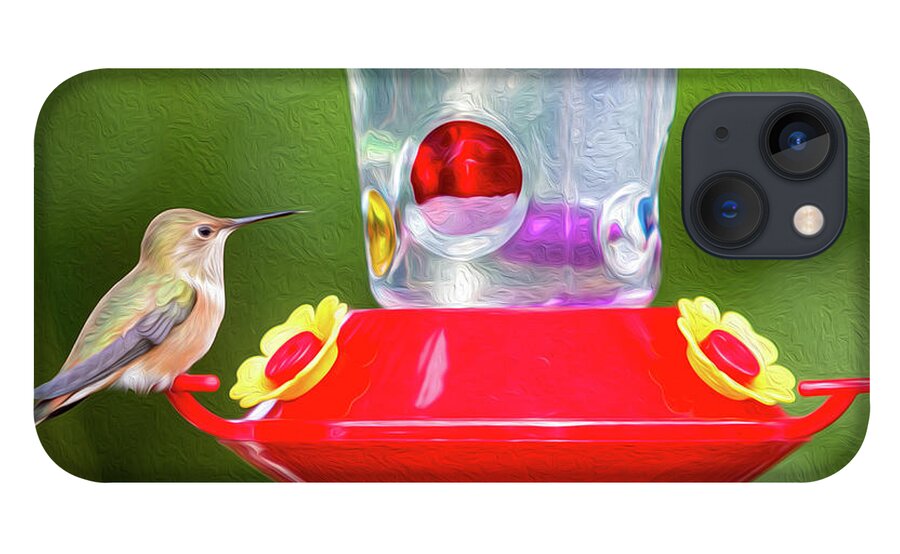 Digital iPhone 13 Case featuring the digital art Rufous Hummingbird Digital Oil by Birdly Canada