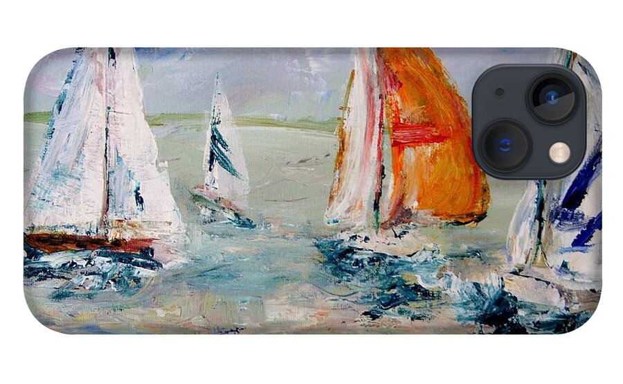 Sailboats And Abstract 2 iPhone 13 Case featuring the painting Sailboat studies 3 by Julie Lueders 