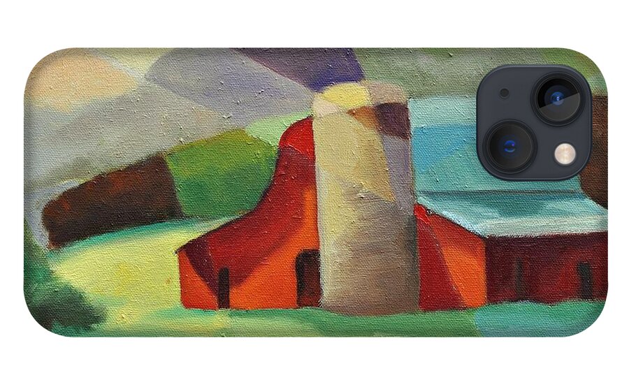 Coloful Abstract Red Barn iPhone 13 Case featuring the painting Clayton Winery by Ginger Concepcion