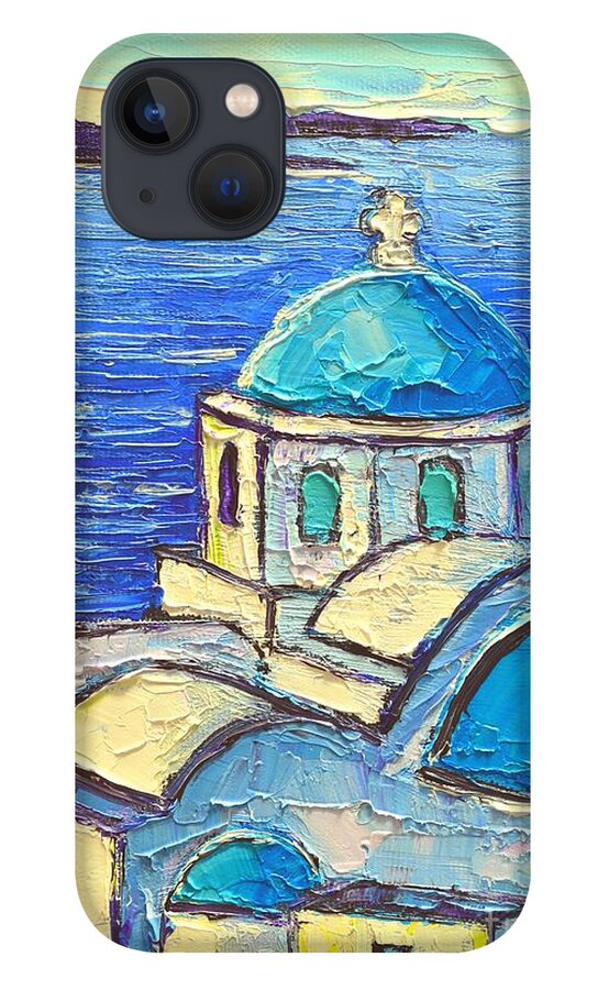 Santorini iPhone 13 Case featuring the painting Santorini Blue by Ana Maria Edulescu