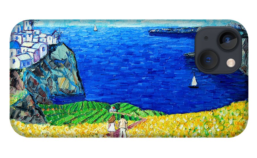 Santorini iPhone 13 Case featuring the painting Santorini Honeymoon by Ana Maria Edulescu