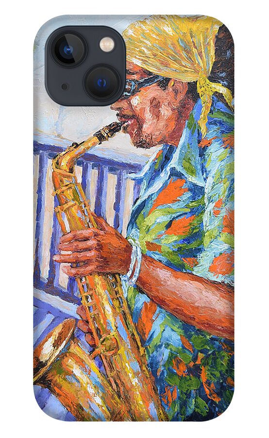 Music iPhone 13 Case featuring the painting Saxophone Player by Jyotika Shroff