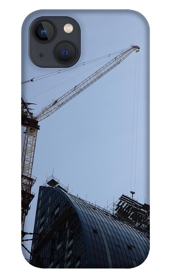 Crane iPhone 13 Case featuring the photograph scaffolding II... yeah... WAY the hell up there... by Kreddible Trout