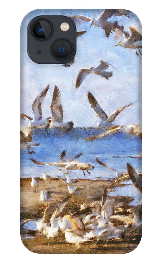 Seagulls iPhone 13 Case featuring the digital art Seagull Convention by Frances Miller