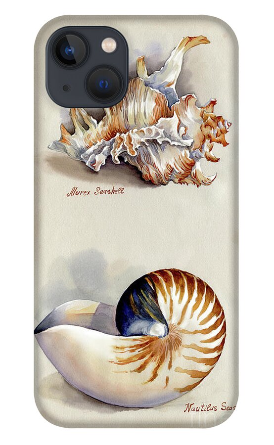 Seashells iPhone 13 Case featuring the photograph Seashells Murex and Nautilus by Maria Rabinky