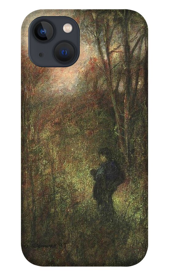 Traveler iPhone 13 Case featuring the painting Self Portrait with Landscape by David Ladmore