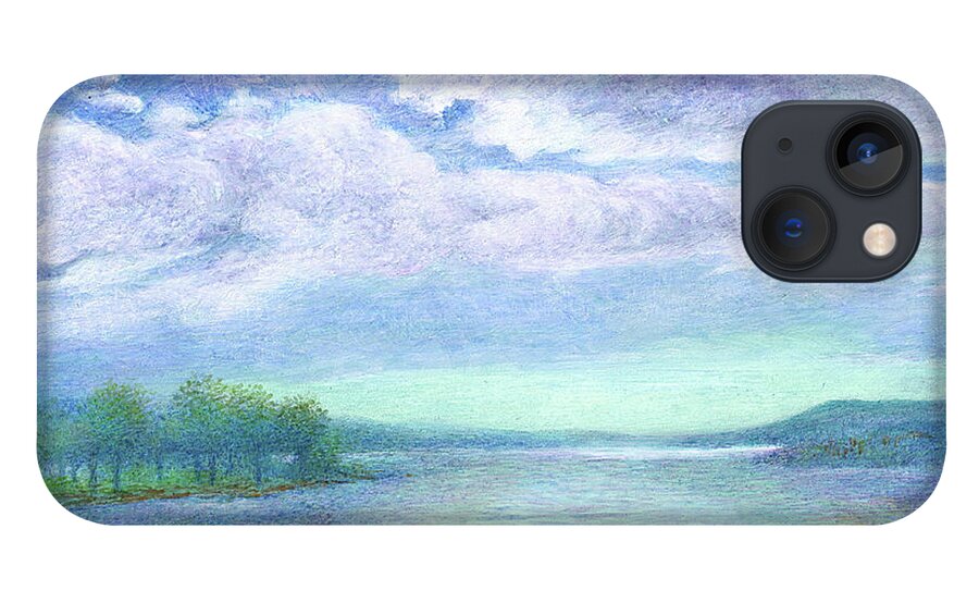 Peaceful Lake View iPhone 13 Case featuring the painting Serenity blue lake by Judith Cheng