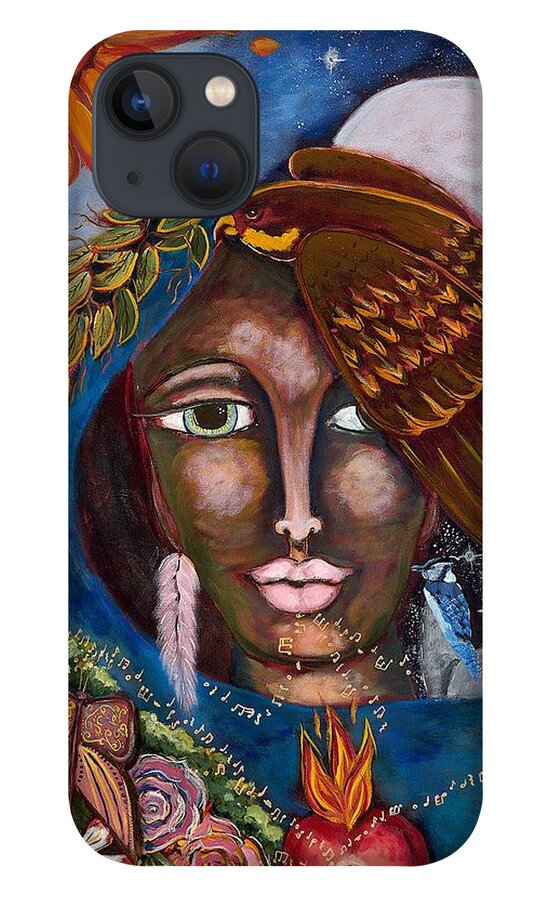 Falcon iPhone 13 Case featuring the painting She Who Talks Every Languages by Evelyne Verret
