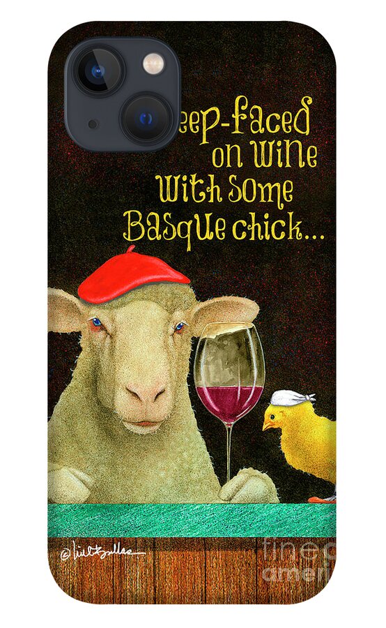 Will Bullas iPhone 13 Case featuring the painting sheep-faced on wine with some Basque chick... by Will Bullas