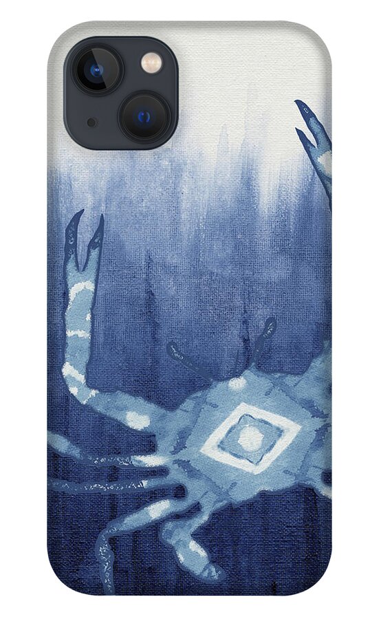 Blue Crab iPhone 13 Case featuring the painting Shibori Blue 4 - Patterned Blue Crab over Indigo Ombre Wash by Audrey Jeanne Roberts