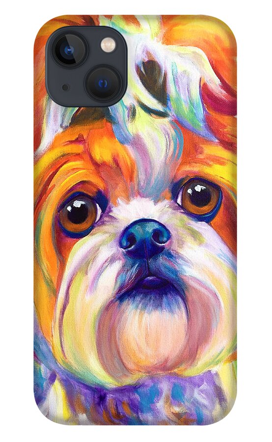 Dawgart iPhone 13 Case featuring the painting Shih Tzu - Mochi by Dawg Painter