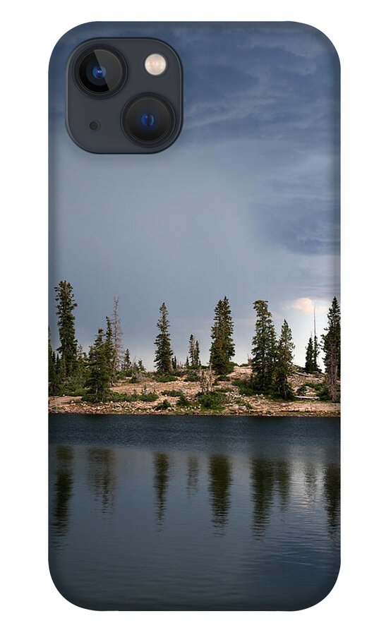 Landscape iPhone 13 Case featuring the photograph Shoreline Pine Trees and Storm by Brett Pelletier