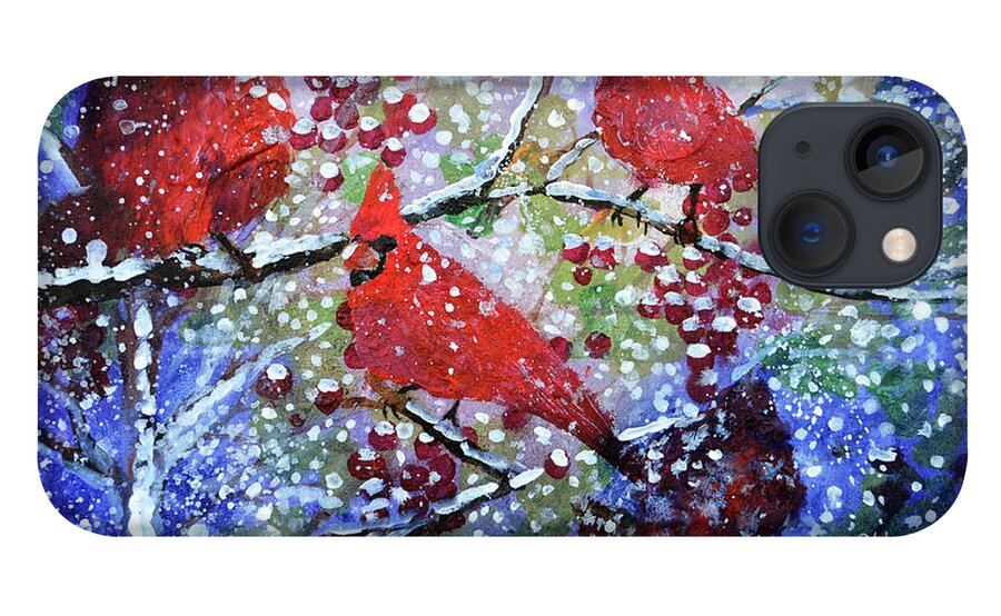 Cardinals In The Snow iPhone 13 Case featuring the painting Silent Night by Ashleigh Dyan Bayer