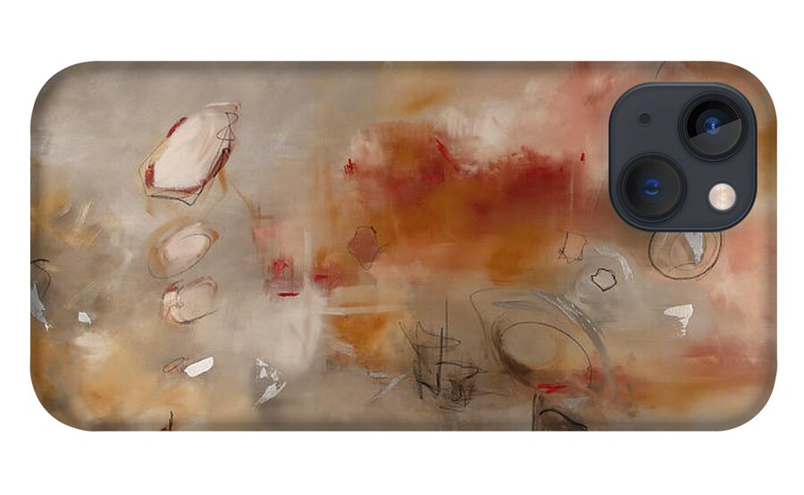 Abstract iPhone 13 Case featuring the painting Silver Peach by Katrina Nixon