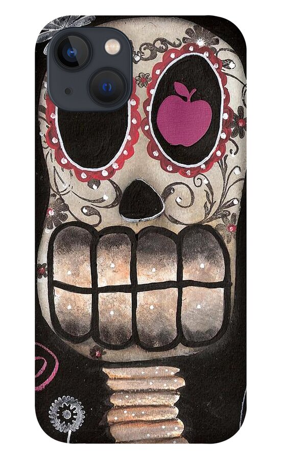 Day Of The Dead iPhone 13 Case featuring the painting Smile your Dead by Abril Andrade