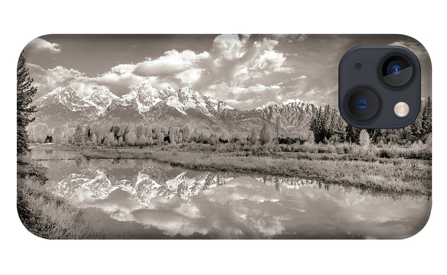 Adventure iPhone 13 Case featuring the photograph Snake River Reflection Grand Teton Monochromatic by Scott McGuire