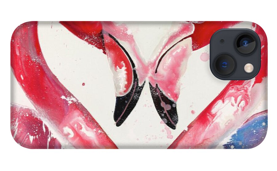Flamingos iPhone 13 Case featuring the painting Sneak Beak by Kasha Ritter
