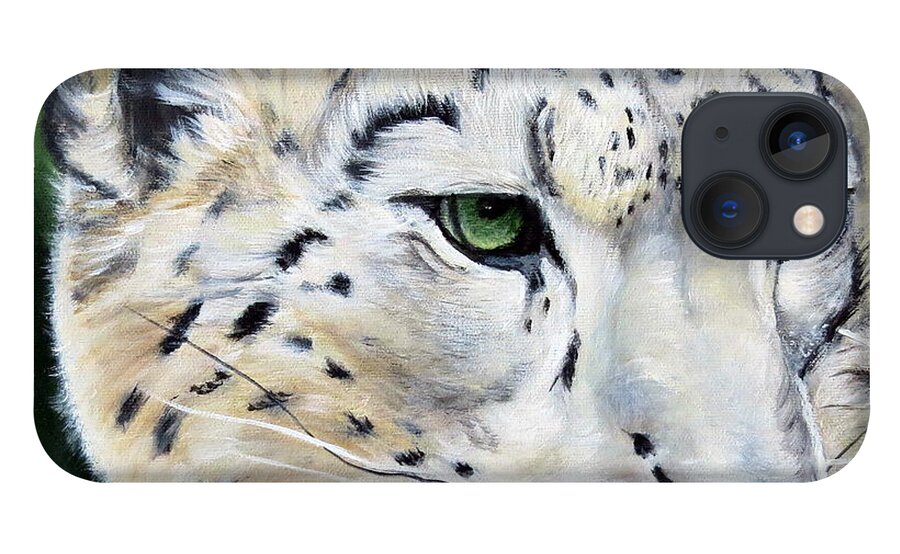 Afghanistan iPhone 13 Case featuring the painting Snow Leopard Portrait by Marilyn McNish