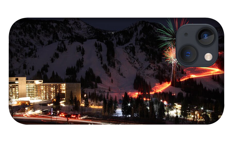 Landscape iPhone 13 Case featuring the photograph Snowbird Torchlight Parade and Firework by Brett Pelletier