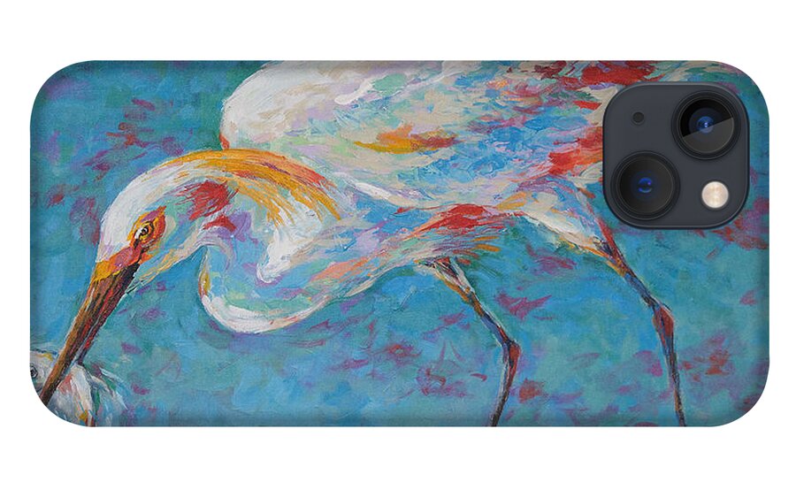 Bird iPhone 13 Case featuring the painting Snowy Egret's Prized Catch by Jyotika Shroff