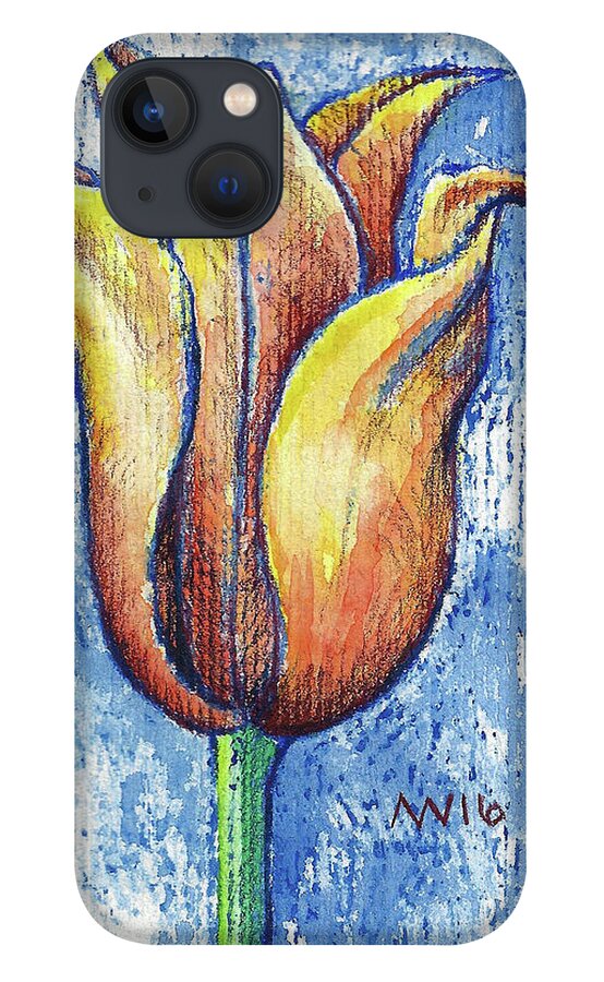 Tulips iPhone 13 Case featuring the mixed media Spring Tulip by AnneMarie Welsh