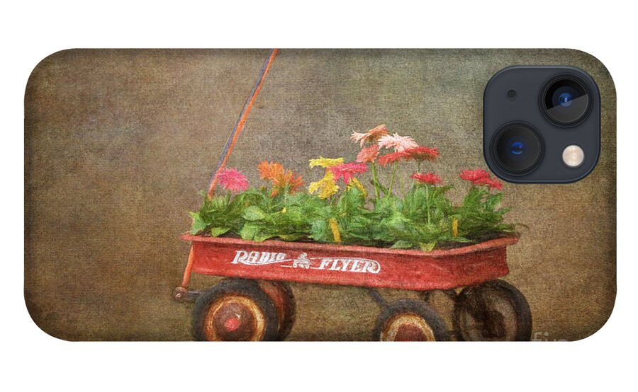Wagon iPhone 13 Case featuring the digital art Spring Red Wagon 1 by Jayne Carney