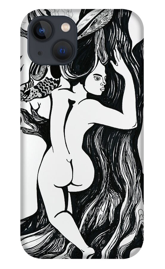 Surreal iPhone 13 Case featuring the drawing Spring by Yelena Tylkina