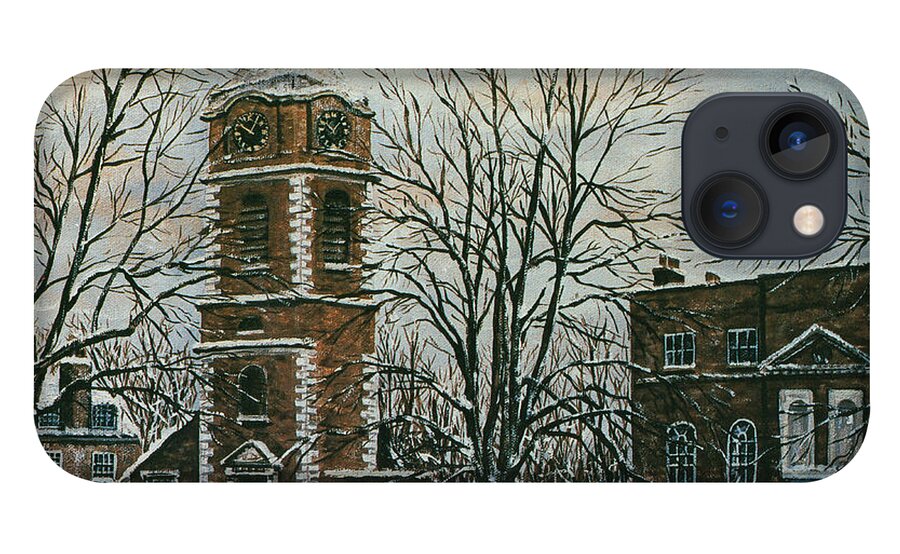 Wapping iPhone 13 Case featuring the painting St Johns Church Wapping, London, At Christmas by Mackenzie Moulton