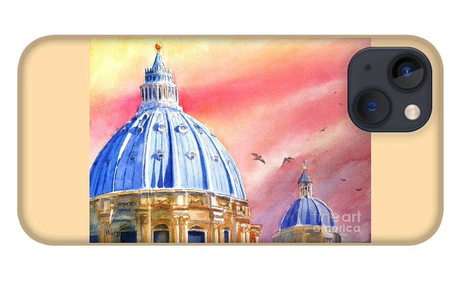 Italy iPhone 13 Case featuring the painting St. Peter's - A Pigeon's Perspective by Petra Burgmann