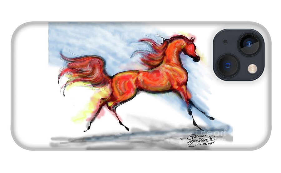 Arabian Horse Drawing iPhone 13 Case featuring the digital art Staceys Arabian Horse by Stacey Mayer